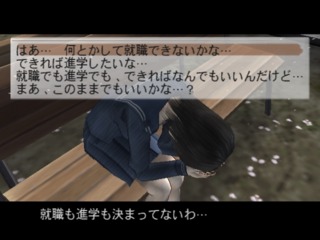 The female protagonist having an early life crisis at the beginning of the game after graduating high school with no particular direction about what to do next in mind.