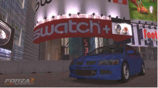  Swatch Internet Time displayed under a billboard for Swatch in Forza 2
