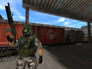 A Marine guarding the Train Station in Blue Shift.
