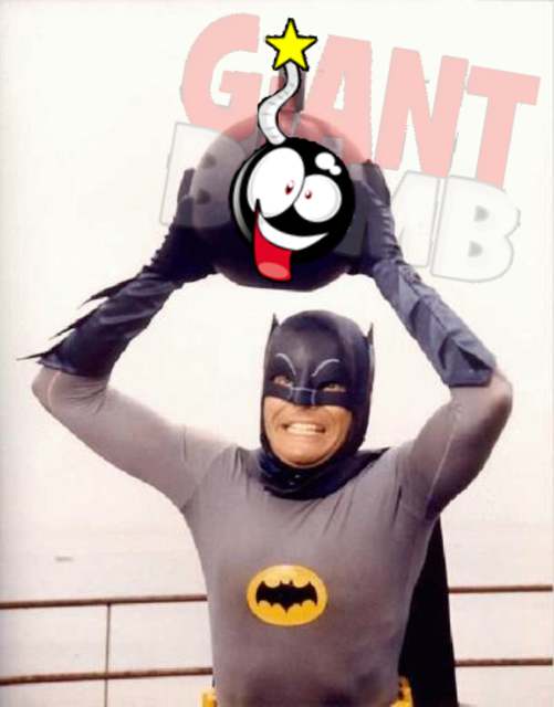 Batman lifts the Giant Bomb logo!