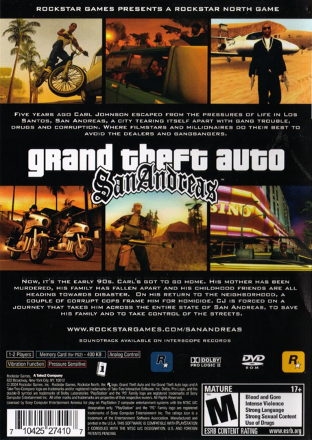 Back cover of GTA:San Andreas.