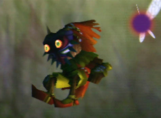 The Skull Kid wearing Majora's Mask, the antagonist of the game.