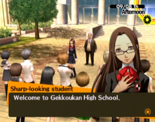 Chihiro welcomes the group to Gekkoukan High School.