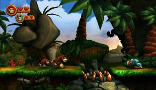 DK and Diddy Kong traverse the landscape.