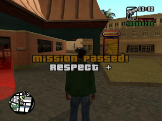 The player gaining Respect points for completing a faction mission in GTA:San Andreas