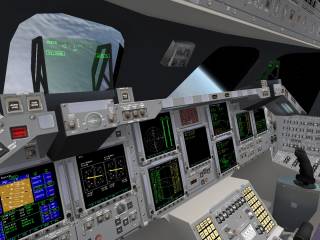 The virtual cockpit of the Space Shuttle Atlantis.