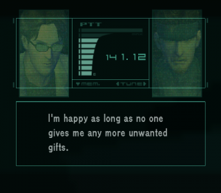 The banter between Solid Snake and Otacon makes the brief time you spend between the two of them quite enjoyable.