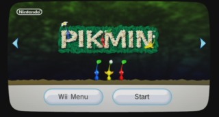 Pikmin's title screen on the Wii.