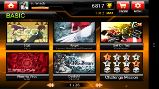 DJMAX Ray's song selection screen. 'BASIC' is the title of the currently displayed music pack.
