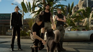 You can indeed pet the dog in Final Fantasy XV.