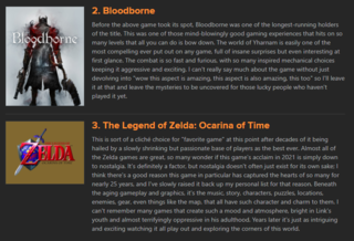 It's not every day you see Ocarina of Time and Bloodborne in the same list, but here you go!