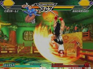 Chun Li (left) uses the P-Groove while Haohmaru (right) uses the K-groove