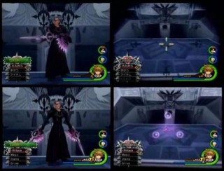 A screenshot of Xigbar and Sora's battle