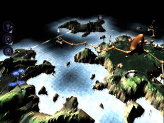 A map in Darwinia, showing the special graphics and how all maps are essentially many islands.