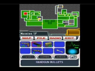 Jill's inventory menu, with the Samurai Edge pistol in the upper left square.