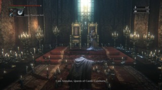 The player character kneeling in respect to Queen Annalise