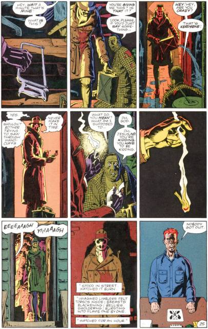 Rorschach's speech. The last panels aren't his journal, either. Notice the fragmented sentences.