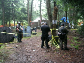 Scenario play often use role-playing elements. Here, only Engineers and Demolitions could cut barbed wire, represented by yellow tape.