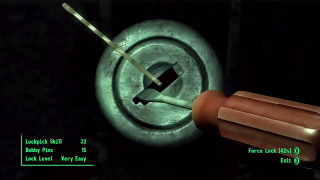 An example of the lockpicking minigame from Fallout 3