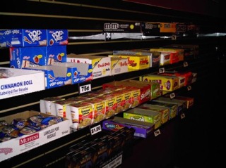 Full candy selection from Nestle, Hershey, etc...and we also offer other snacks, as well as microwaveable food like Philly cheesesteak sandwiches, burgers, pizzas, etc.