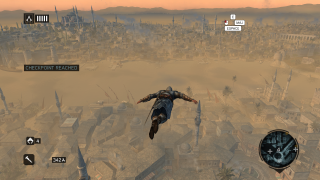 This jump logically SHOULD kill Ezio...but it won't.