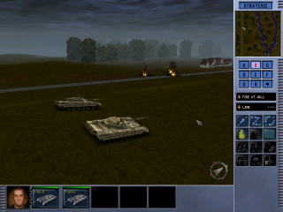 Two T-90UKs overlooking the remains of an enemy light vehicle platoon.