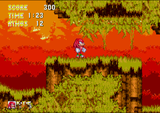 Knuckles in Angel Island Zone, the first level of Sonic the Hedgehog 3.