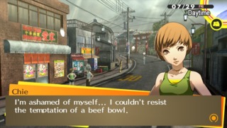 Chie is busy eating on the job