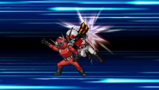 X Rider hits a guy with glasses in an unfortunate side-effect of RG2's finisher animations focusing on a single target.