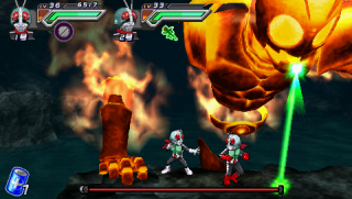 Kamen Rider Core is too thirsty to end civilization! (And is also one of several RG2 bosses that exists as a multi-hitbox background asset.)