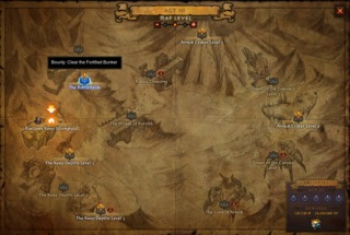 The World Map in Adventure Mode, showing available Bounties in Act III