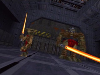 Gorc and Pic, in game, just before the battle against them.