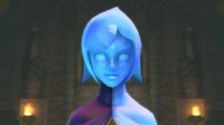 Oh, and here's Fi, your guide throughout Skyward Sword. Her only contributions to the game are to sound like Spock for absolutely no reason, dance around from time to time, and emit demonic shrieks whenever Link rocks out on his harp.