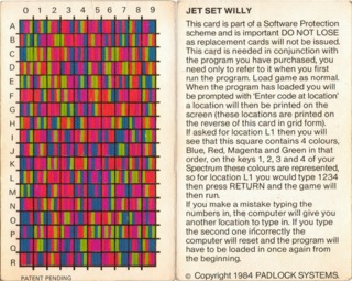A color-code copy protection card used in Jet Set Willy.