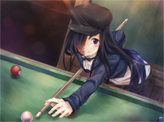 Hanako playing billiards.