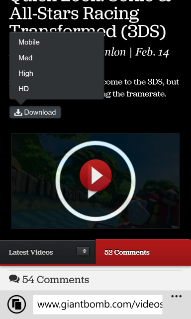 Clicking one of these options will stream the video but not download.