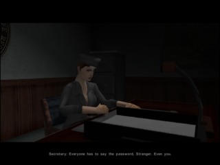  Nocturne makes a late game stab at humor when the secretary forces the Stranger to follow 'Spookhouse' protocol.