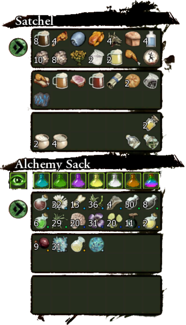 Enhanced Edition inventory, showing the added Alchemy Sack