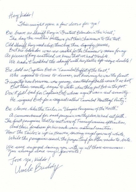 Letter from Buddy Burbank