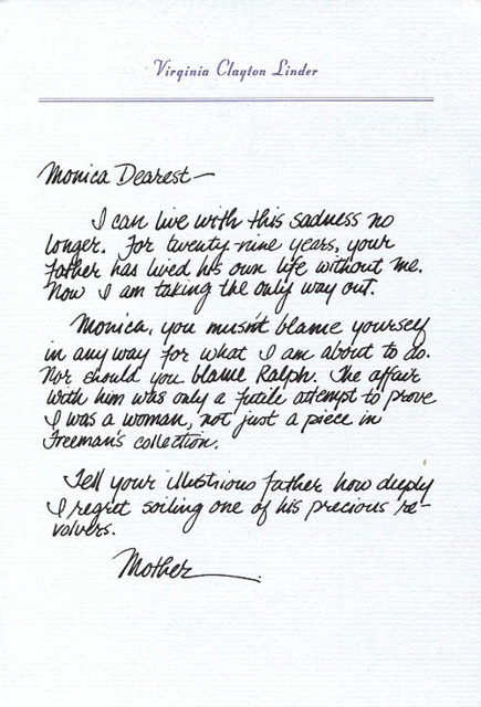 Linder's wife's suicide note