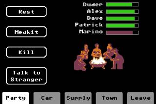 The party screen showing that Marino has suffered an illness. 