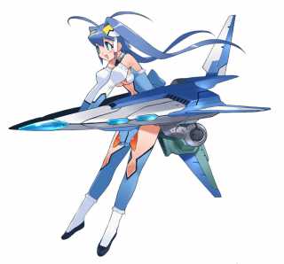 Main protagonist Aoba Aona, with a Riding Viper that is based on the Gradius series' staple Vic Viper starfighter.