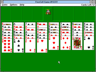 A standard game of FreeCell in Windows 3.1