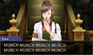 Ema munching out of frustration due to the lack of a Dai Gyakuten Saiban localization