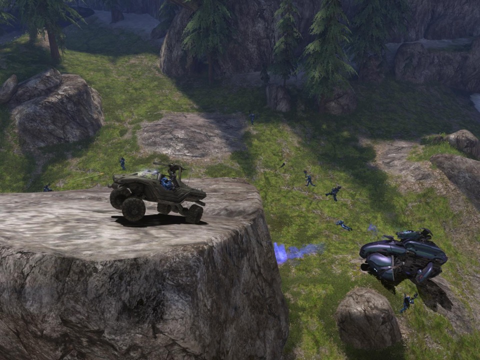  Indestructible vehicles and grav hammers led to some interesting situations. Seeing a warthog or mongoose go absolutely flying over top-mid was not an uncommon occurrence.