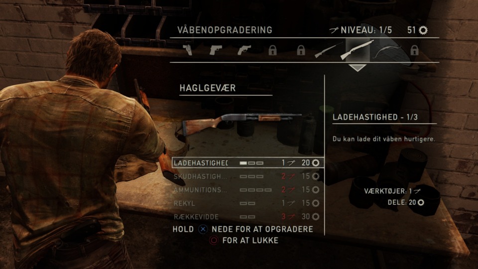 Guns can be upgraded to make them more effective. Joel can buff up his stats too if you find enough upgrade items scattered around the world.