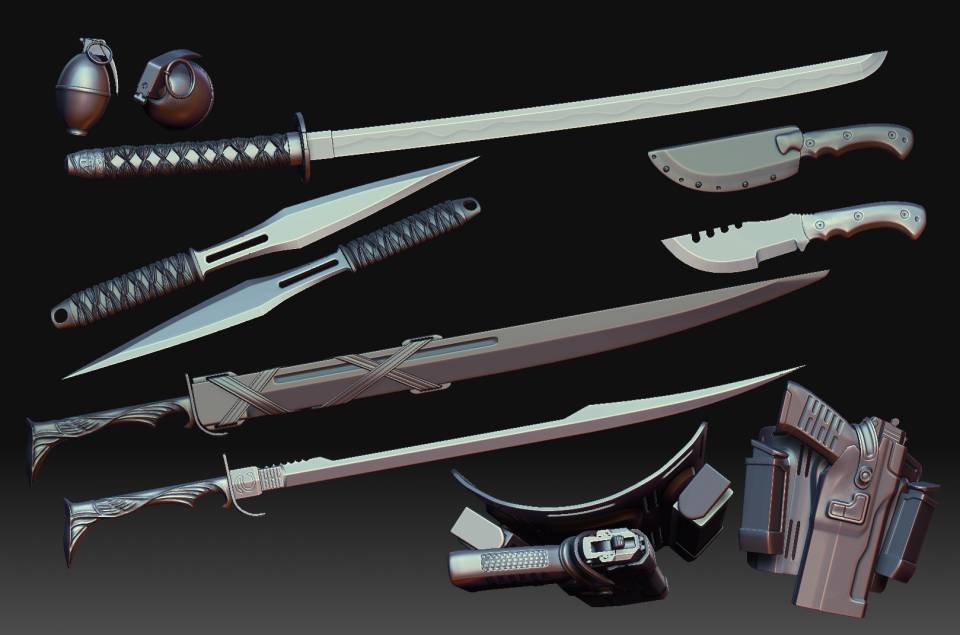 weapons and accessories for a SideShow Toys product