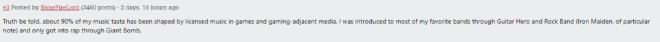 I want the record to show this comment mimics my own personal experiences with games and music