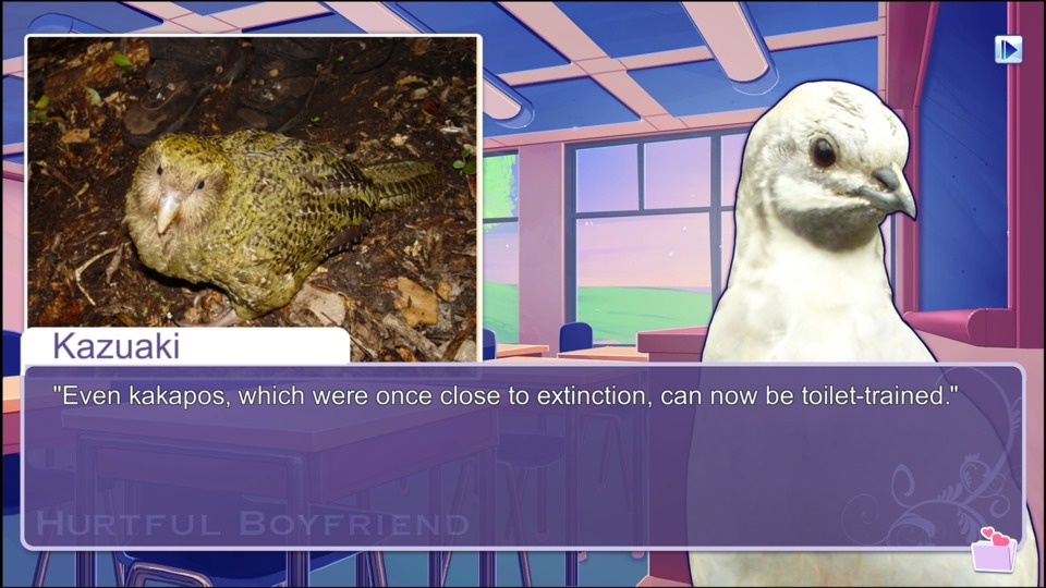 All the while, Hatoful Boyfriend doesn't stop subjecting you to its bird-based puns and humor. 