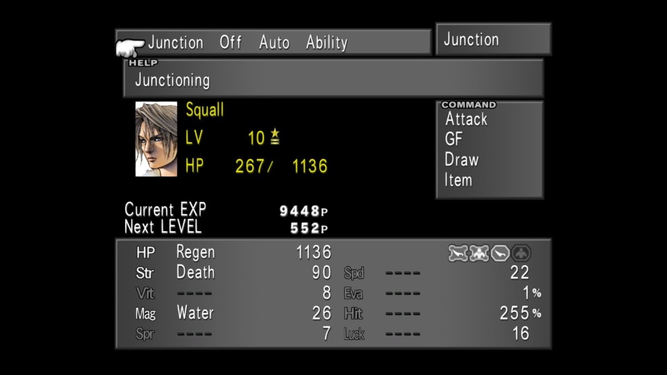 Here's how Squall was looking at the hour four mark for my first playthrough of Final Fantasy VIII Remastered. 